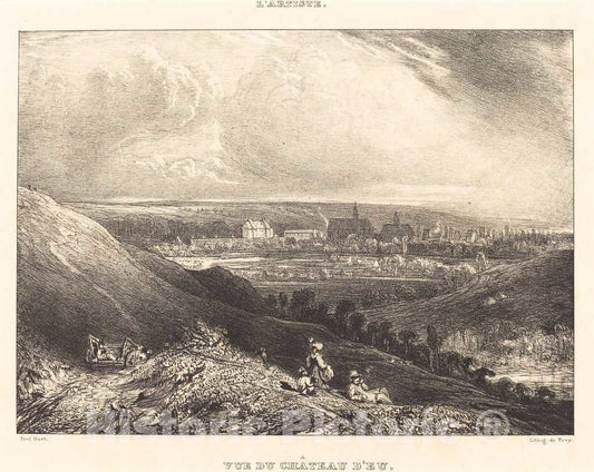 Art Print : Paul Huet, View of The Chateau d'Eu (Vue du Chateau d'Eu), 1834 - Vintage Wall Art