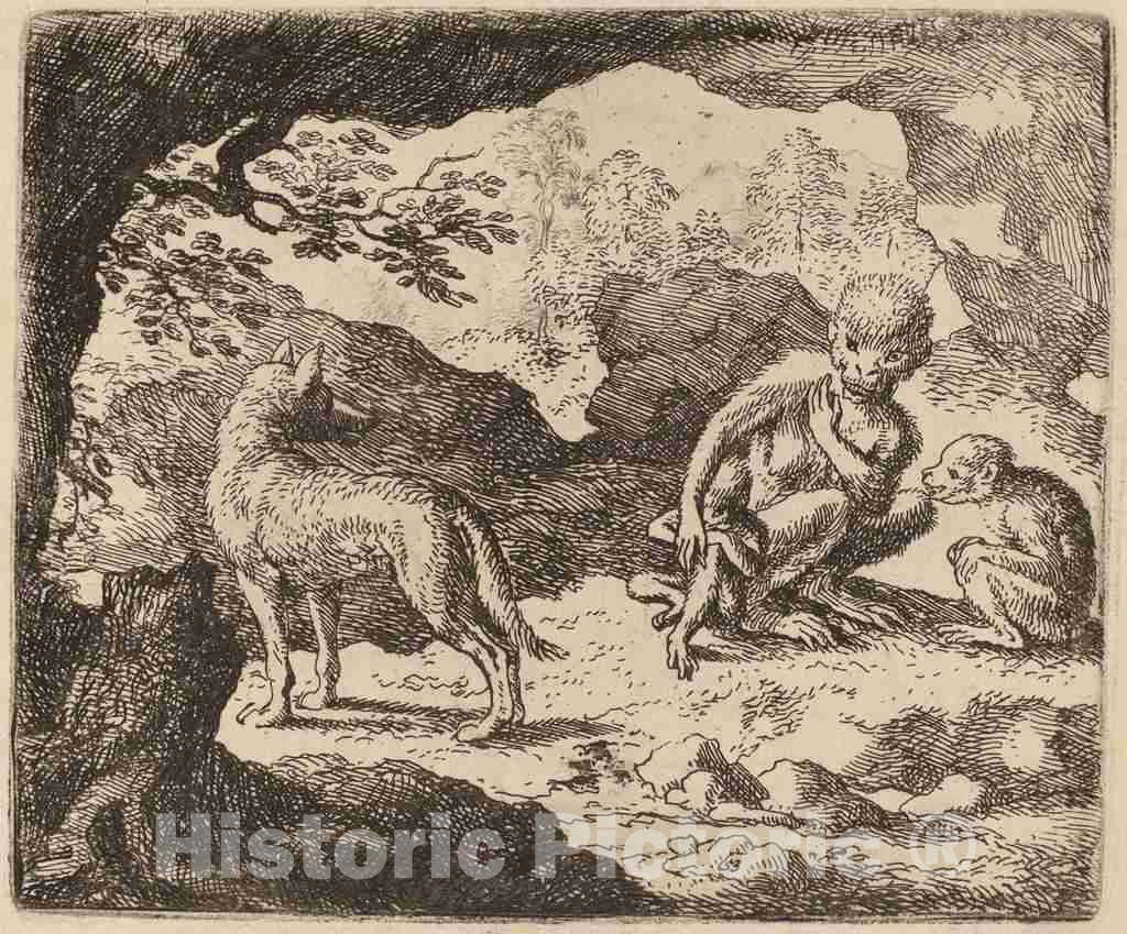 Art Print : Allart Van Everdingen, The Wolf and The Monkeys, c.1651 - Vintage Wall Art