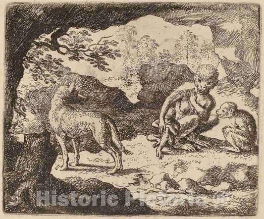 Art Print : Allart Van Everdingen, The Wolf and The Monkeys, c.1651 - Vintage Wall Art