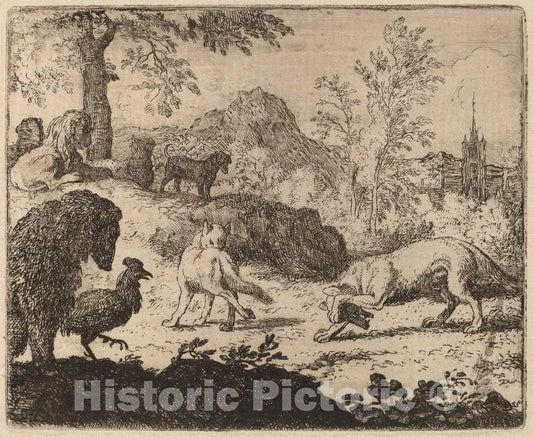 Art Print : Allart Van Everdingen, Reynard Blinds The Wolf in One Eye, c.1651 - Vintage Wall Art