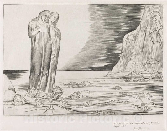 Art Print : William Blake, The Circle of The Traitors; Dante's Foot Striking Bocca Degli Abbate, 1827 - Vintage Wall Art