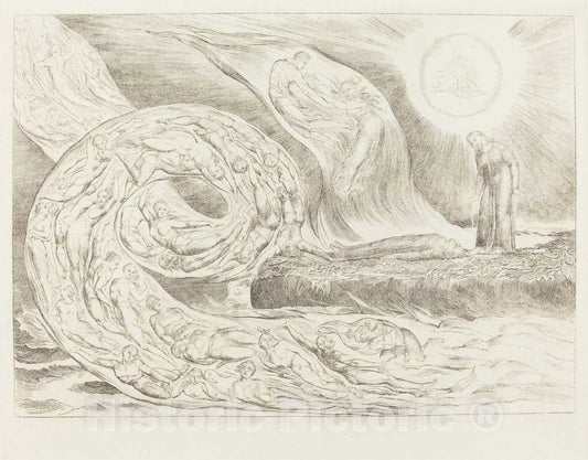 Art Print : William Blake, The Circle of The Lustful: Paolo and Francesca, 1827 - Vintage Wall Art