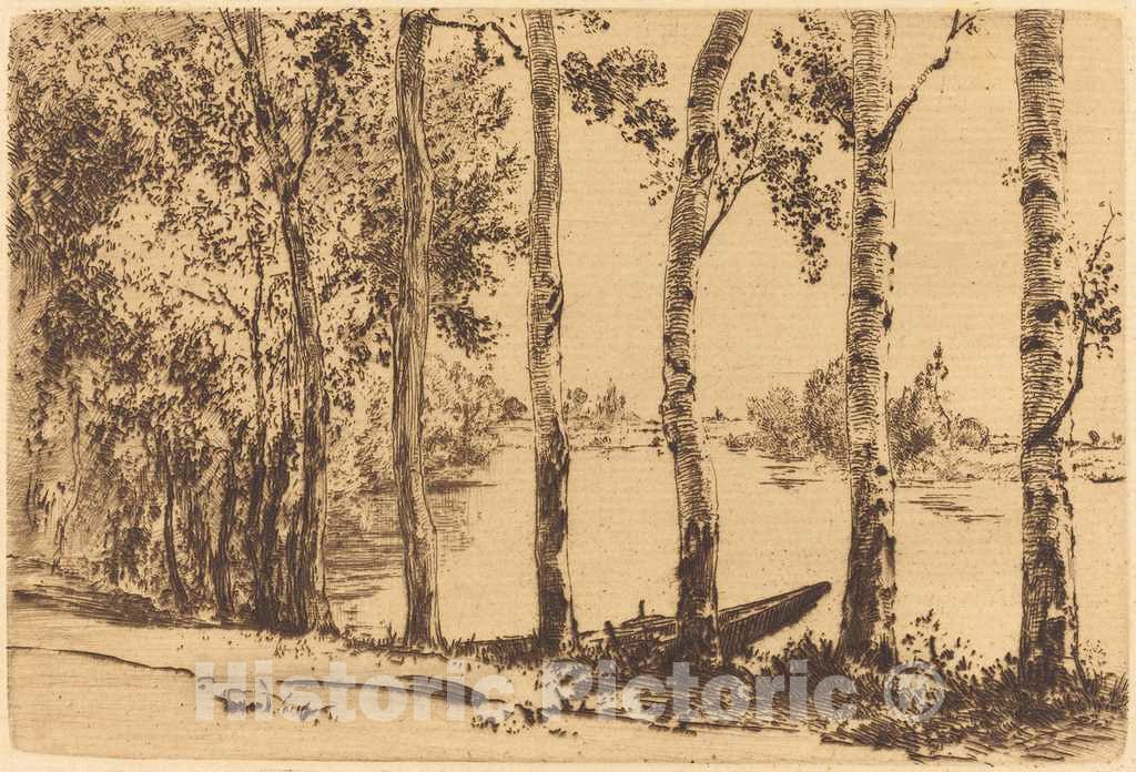 Art Print : FÃ©lix Bracquemond, Poplars Along The Seine - Vintage Wall Art