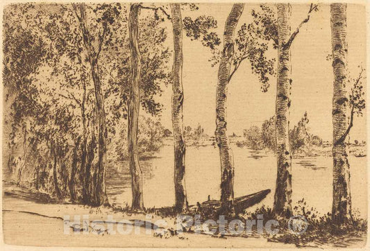 Art Print : FÃ©lix Bracquemond, Poplars Along The Seine - Vintage Wall Art
