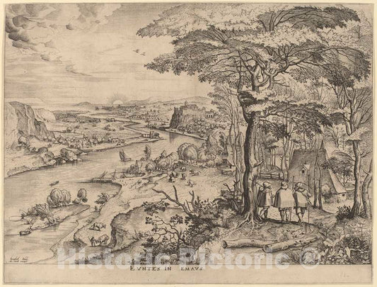Art Print : Doetechum After Brugel The Elder, Euntes in Emaus (The Pilgrims to Emmaus), c.1556 - Vintage Wall Art
