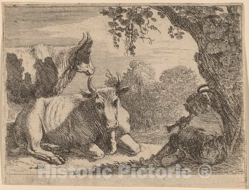 Art Print : Herman Van Swanevelt, Cows - Vintage Wall Art