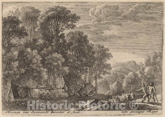 Art Print : Herman Van Swanevelt, Two Satyrs Tending a Flock of Goats - Vintage Wall Art