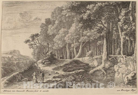 Art Print : Herman Van Swanevelt, Woods Bordered by a Stream - Vintage Wall Art