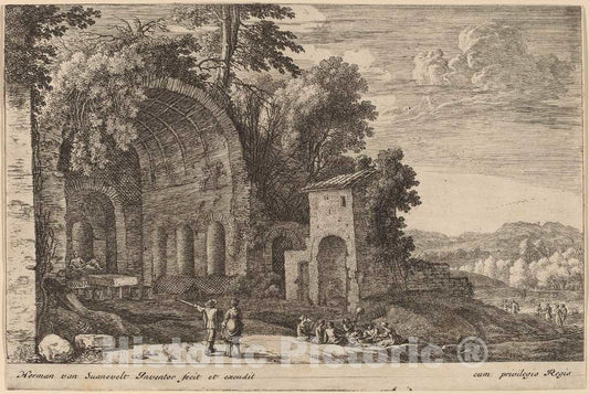 Art Print : Herman Van Swanevelt, The Grotto of The Nymph Egeria - Vintage Wall Art