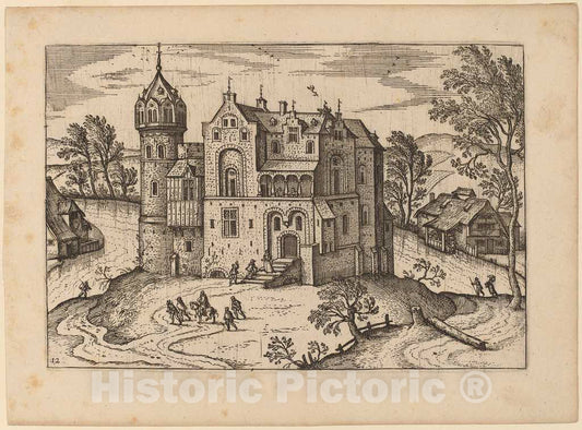 Art Print : Castle by a River, in or Before 1676 - Vintage Wall Art