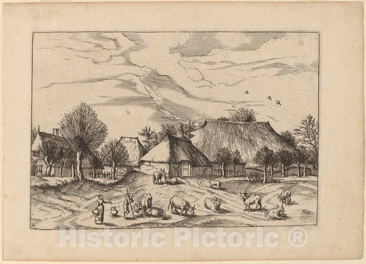 Art Print : Johannes and Lucas Van Doetechum, Farms, in or Before 1676 - Vintage Wall Art