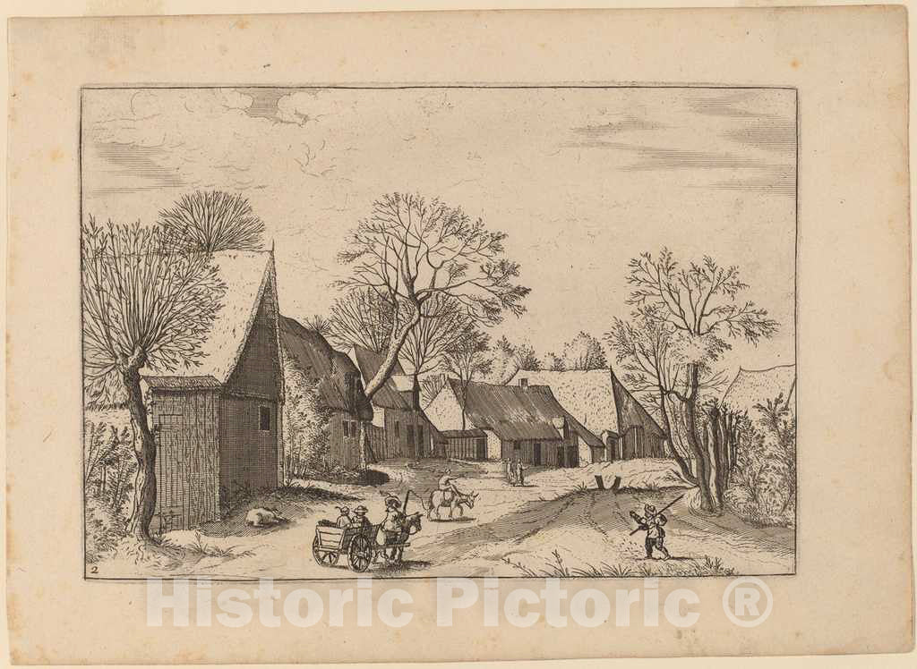 Art Print : Johannes and Lucas Van Doetechum, Farms and Shed, in or Before 1676 - Vintage Wall Art
