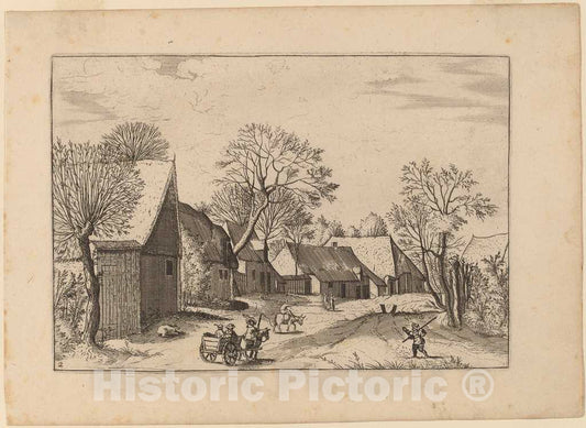 Art Print : Johannes and Lucas Van Doetechum, Farms and Shed, in or Before 1676 - Vintage Wall Art