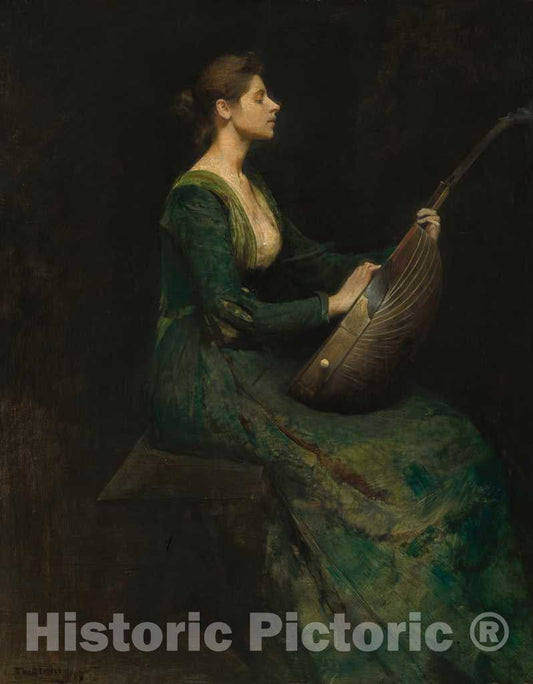 Art Print : Thomas Wilmer Dewing, Lady with a Lute, 1886 - Vintage Wall Art