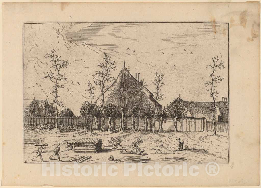 Art Print : Johannes and Lucas Van Doetechum, Farm, in or Before 1676 - Vintage Wall Art