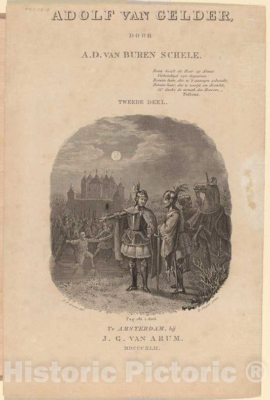 Art Print : Dirk Jurriaan Sluyter, Title Page for A.D. Van Buren Schele's Adolf Van Gelder, Amsterdam, 1842, c. 1842 - Vintage Wall Art