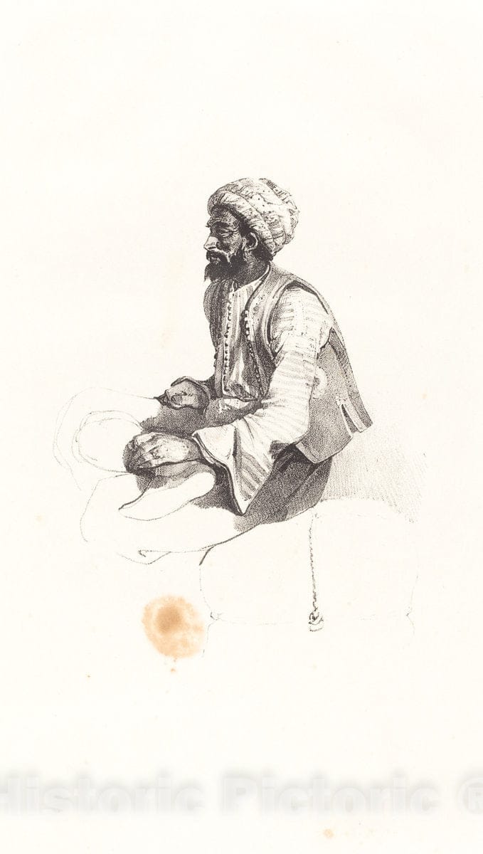 Art Print : Nicolas-Toussaint Charlet, Seated Turk, 1825 - Vintage Wall Art