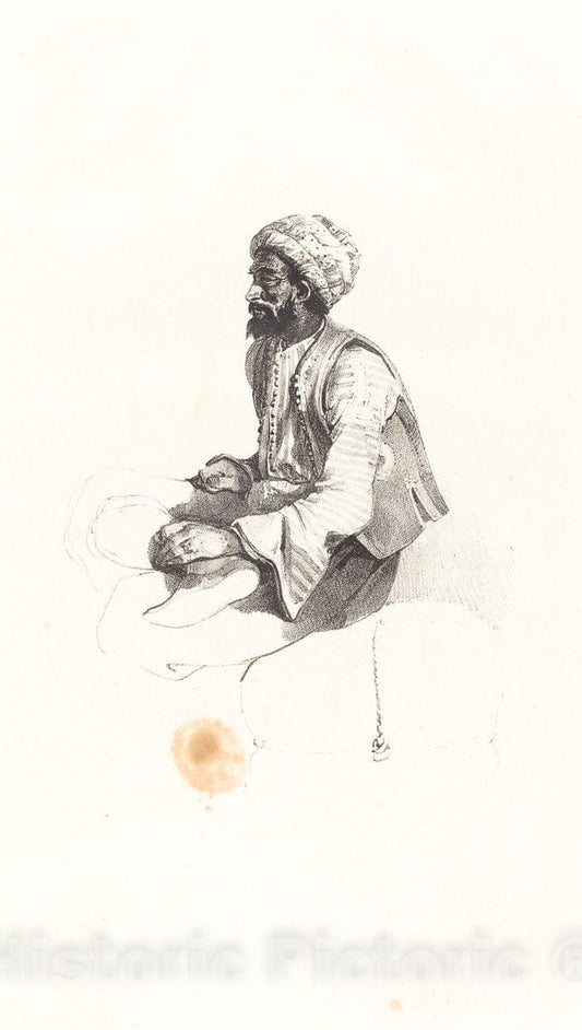 Art Print : Nicolas-Toussaint Charlet, Seated Turk, 1825 - Vintage Wall Art