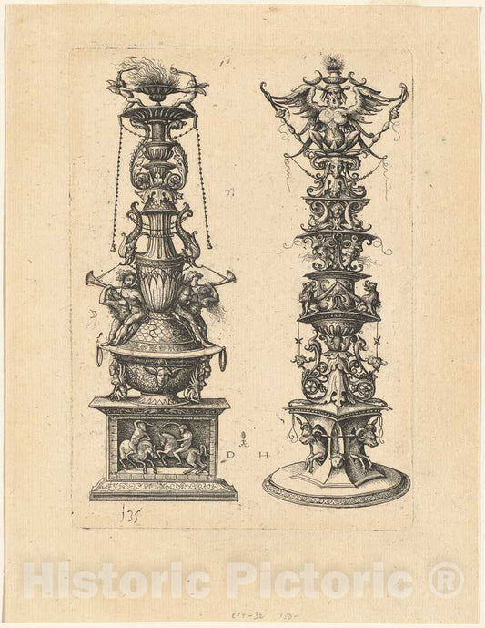Art Print : Daniel Hopfer, Two Candelabrum Designs - Vintage Wall Art
