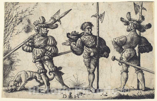 Art Print : Daniel Hopfer, Three German Soldiers Armed with Halberds - Vintage Wall Art