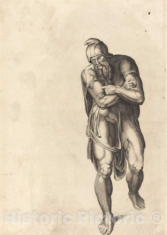 Art Print : Nicolaus Beatrizet After Michelangelo, Striding Man - Vintage Wall Art