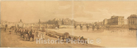 Art Print : Thomas Girtin, A View of The Pont Neuf, The Mint, etc.: pl.8, 1802 - Vintage Wall Art