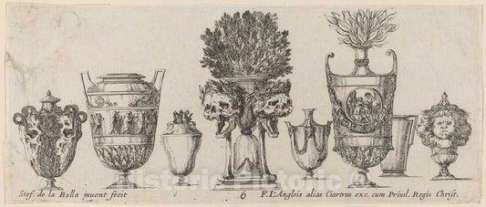 Art Print : Stefano Della Bella, Fantastic Vases, 1646 - Vintage Wall Art