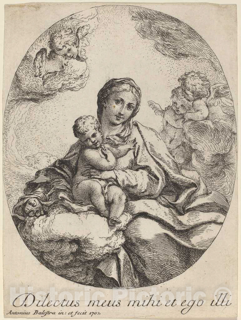 Art Print : Antonio Balestra, Virgin and Child on a Cloud, 1702 - Vintage Wall Art