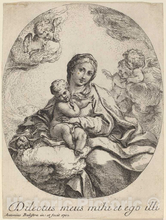 Art Print : Antonio Balestra, Virgin and Child on a Cloud, 1702 - Vintage Wall Art