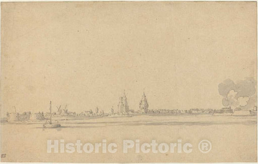 Art Print : Willem Van de Velde, View of a Dutch Town (Delft?) - Vintage Wall Art