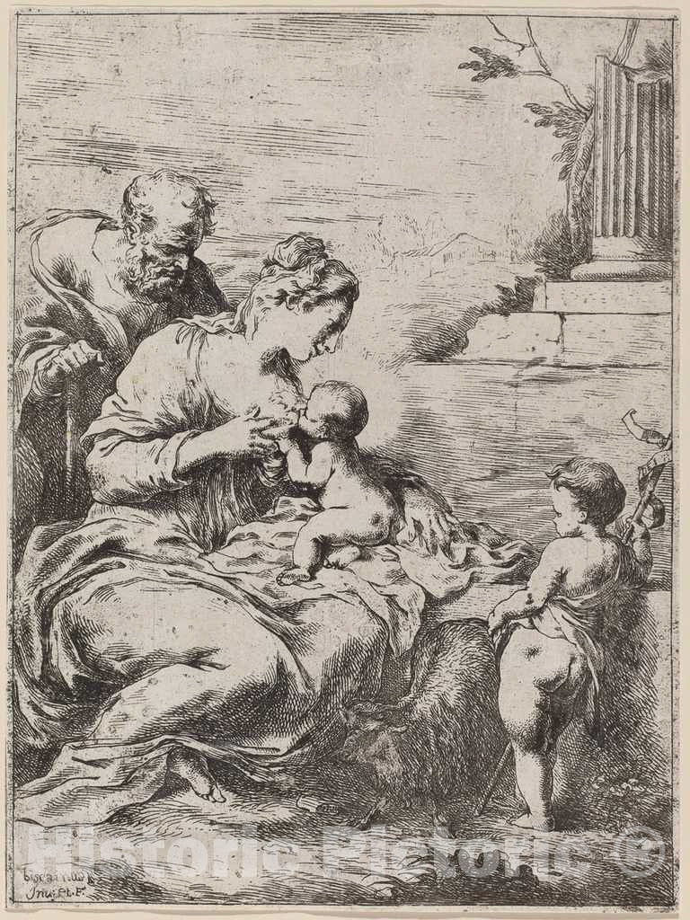 Art Print : Bartolomeo Biscaino, The Holy Family with Saint John - Vintage Wall Art
