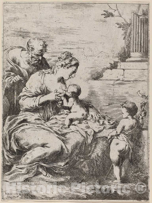 Art Print : Bartolomeo Biscaino, The Holy Family with Saint John - Vintage Wall Art