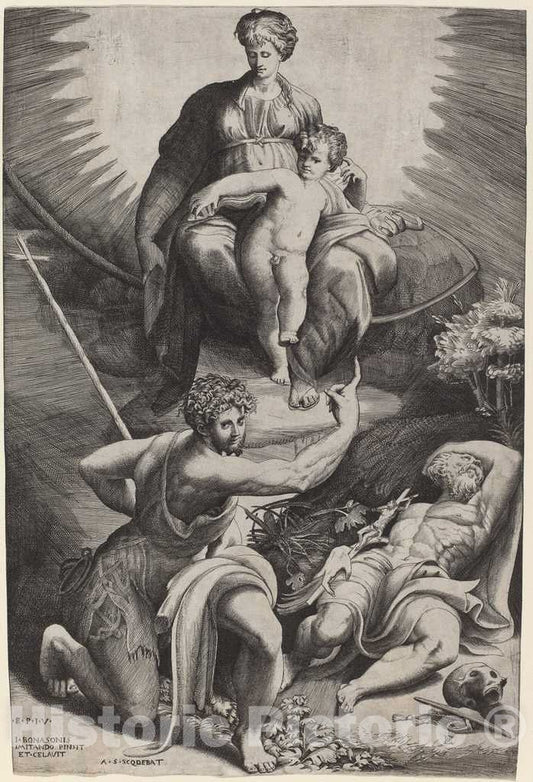 Art Print : Giulio Bonasone, The Vision of St. Jerome - Vintage Wall Art
