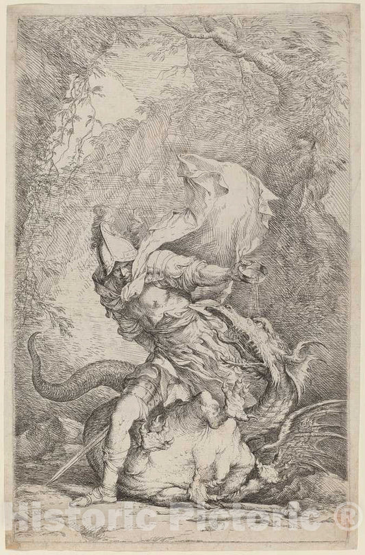 Art Print : Salvator Rosa, Jason and The Dragon, c.1664 - Vintage Wall Art