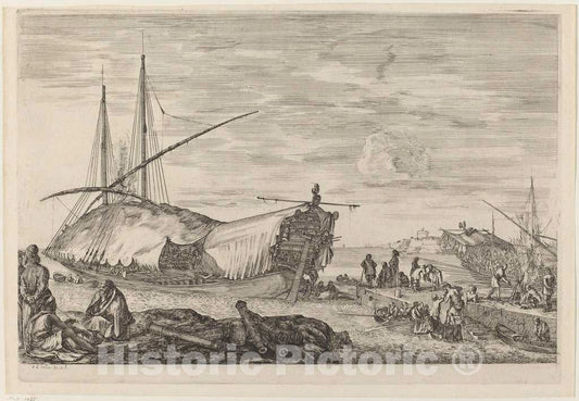 Art Print : Stefano Della Bella, Galley with Deck Covered with Sails, c.1655 - Vintage Wall Art