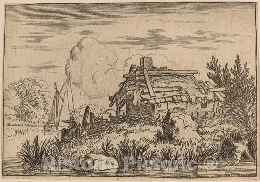 Art Print : Allart Van Everdingen, Ruined Cottage, Surrounded by Water, c.1651 - Vintage Wall Art