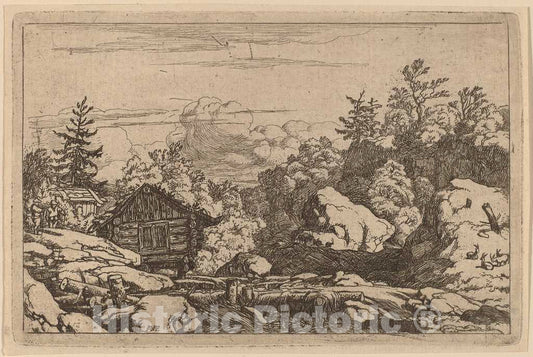 Art Print : Allart Van Everdingen, Cottages at The Bank, c.1651 - Vintage Wall Art