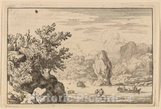 Art Print : Allart Van Everdingen, Rock in The Middle of a River, c.1651 - Vintage Wall Art