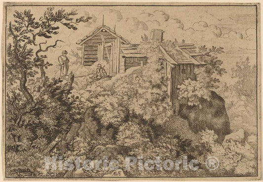 Art Print : Allart Van Everdingen, Three Cottages on a Rock, c.1651 - Vintage Wall Art