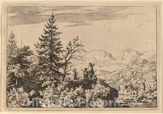 Art Print : Allart Van Everdingen, Two Men on a Hill, c.1651 - Vintage Wall Art