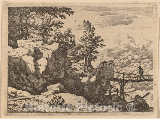 Art Print : Allart Van Everdingen, Man on a Small Wooden Bridge, c.1651 - Vintage Wall Art