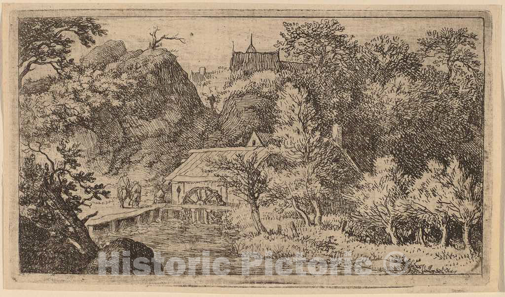 Art Print : Allart Van Everdingen, Water Mill at The Foot of a Mountain, c.1651 - Vintage Wall Art