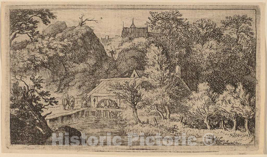 Art Print : Allart Van Everdingen, Water Mill at The Foot of a Mountain, c.1651 - Vintage Wall Art