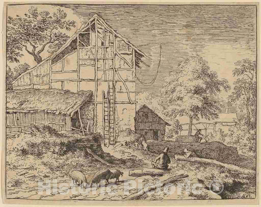 Art Print : Allart Van Everdingen, Cottage with Two Ladders, c.1651 - Vintage Wall Art