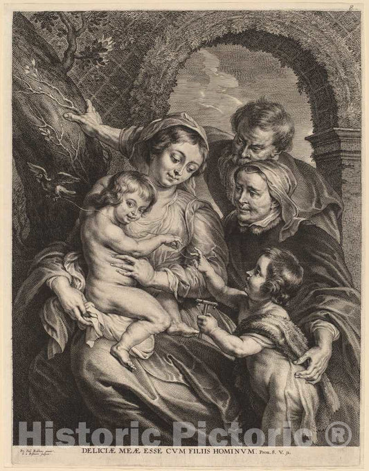 Art Print : Bolswert After Rubens, The Holy Family with The Goldfinch - Vintage Wall Art