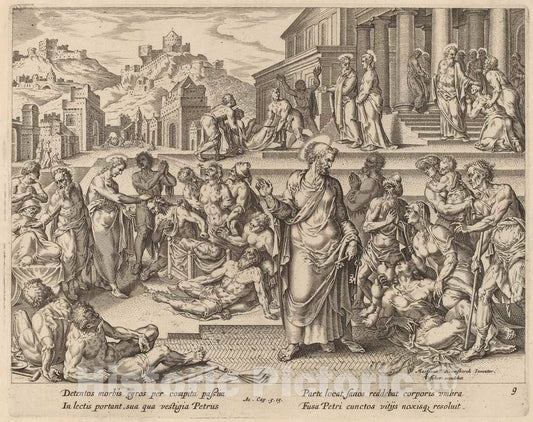 Art Print : Galle After Van Heemskerck, Saint Peter Healing The Sick with His Shadow - Vintage Wall Art