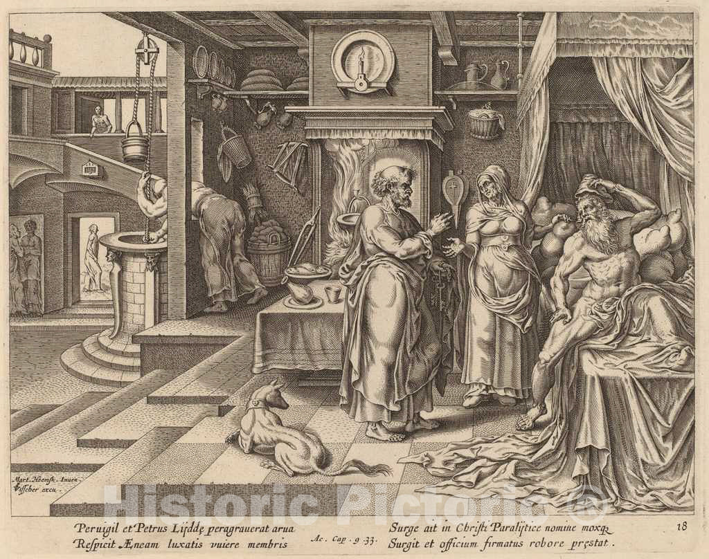 Art Print : Galle After Van Heemskerck, The Healing of Eneas by Saint Peter - Vintage Wall Art