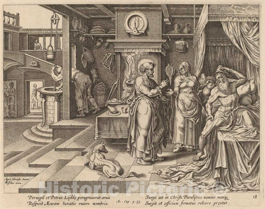 Art Print : Galle After Van Heemskerck, The Healing of Eneas by Saint Peter - Vintage Wall Art