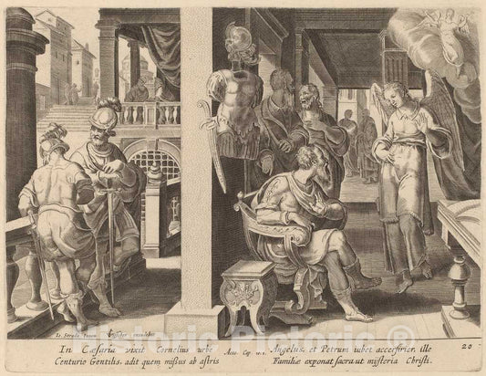 Art Print : Galle After Jan Van der Straet, The Angel Commands Cornelius to Fetch Saint Peter - Vintage Wall Art