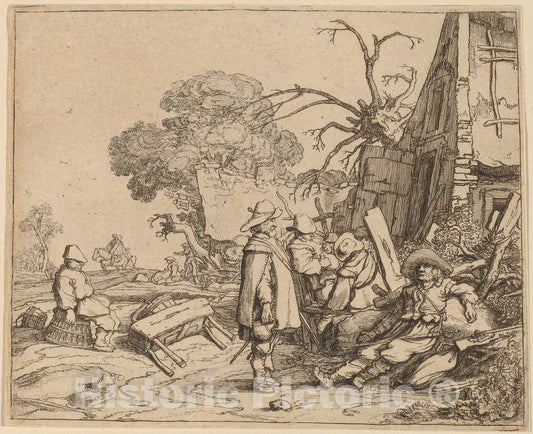 Art Print : Pieter Molijn, Soldier Receiving Orders from a Seated Officer, 1626 - Vintage Wall Art
